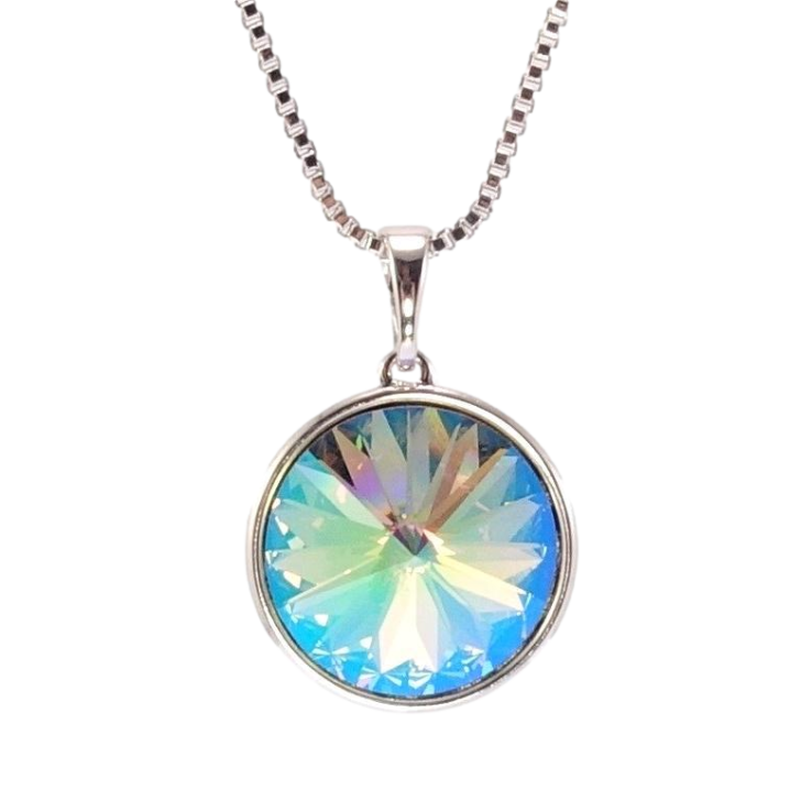 Кулон Xuping колір Родій з кр-ми Swarovski на ланцюжку Кристал Peridot Shimmer ø 16мм довжина 41-46см х 1мм фото №3