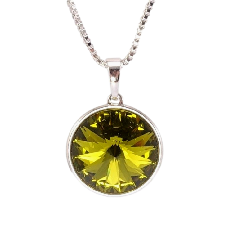 Кулон Xuping колір Родій з кр-ми Swarovski на ланцюжку Кристал Olivine ø 16мм довжина 41-46см х 1мм фото №4