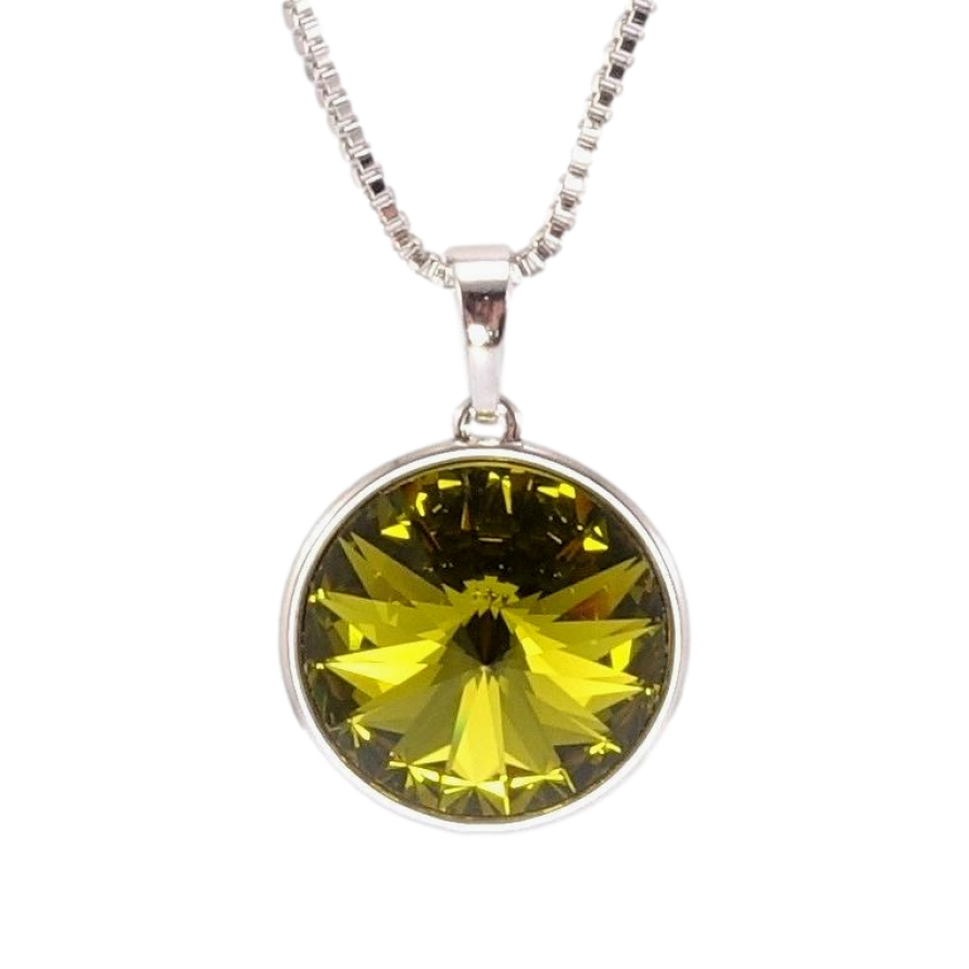 Кулон Xuping колір Родій з кр-ми Swarovski на ланцюжку Кристал Olivine ø 16мм довжина 41-46см х 1мм фото №1