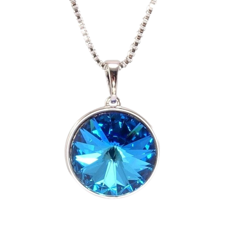 Кулон Xuping колір Родій з кр-ми Swarovski на ланцюжку Кристал Metallic Blue ø 16мм довжина 42-47см х 1мм фото №11