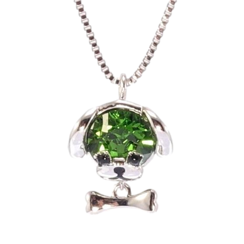 Кулон Xuping колір Родій з кр-ми Swarovski на ланцюжку Собачка кристал Fern Green довжина 40,5-45,5см х 1мм фото №1