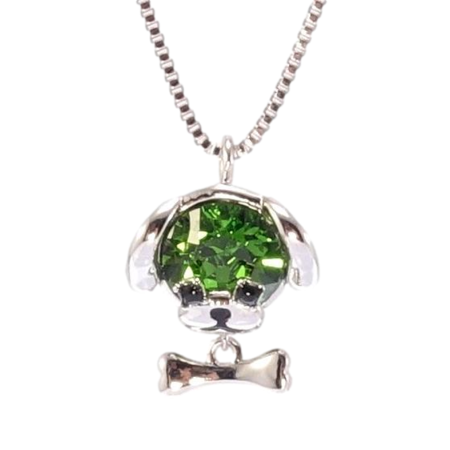 Кулон Xuping колір Родій з кр-ми Swarovski на ланцюжку Собачка кристал Fern Green довжина 40,5-45,5см х 1мм фото №1