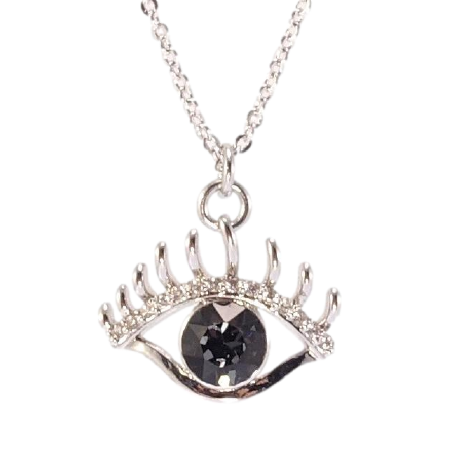 Кулон Xuping цвет Родий с кр-ми Swarovski на цепочке Глаз с кристаллом Jet длина 39-44см х 1мм фото №1