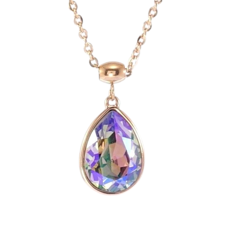 Кулон Xuping цвет РО с кр-ми Swarovski на цепочке Кристальная капля Peridot Shimmer длина 40-45см х 2мм фото №1