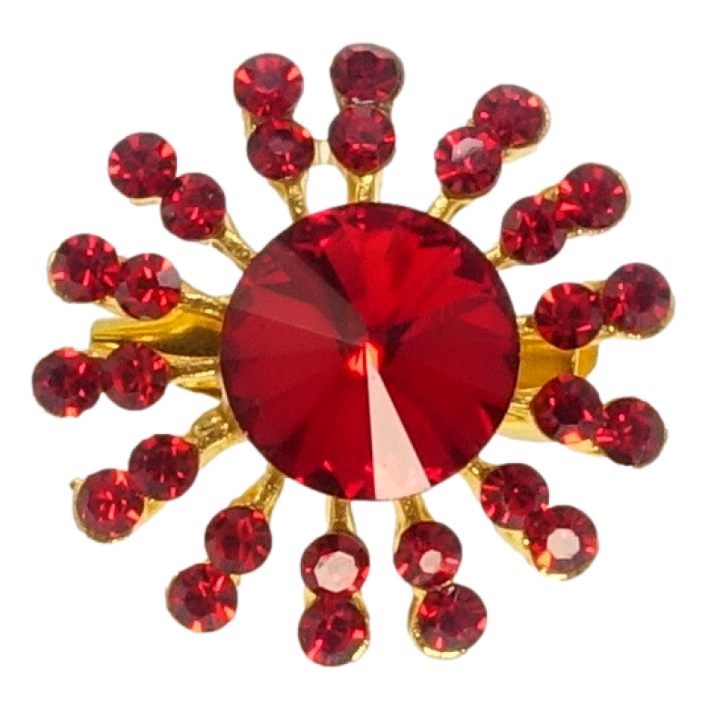 Брошь Снежинка с красными стразами фото №1