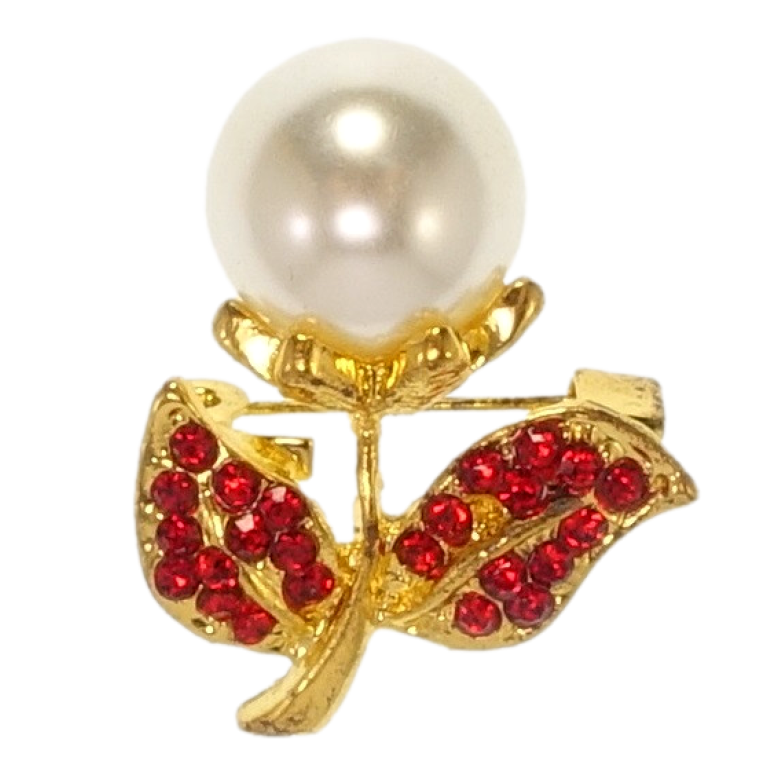 Брошь Одуванчик с красными стразами и жемчужиной фото №1 Брошь Одуванчик с красными стразами и жемчужиной фото №1