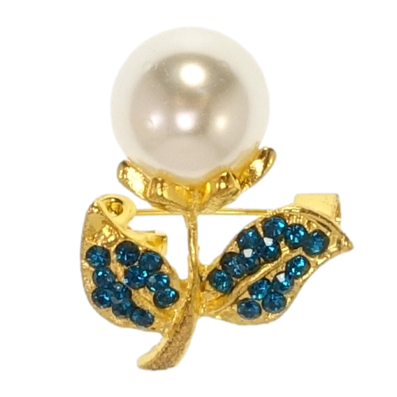 Брошка Кульбаба з бірюзовими стразами і перлиною фото №1 Брошка Кульбаба з бірюзовими стразами і перлиною фото №1