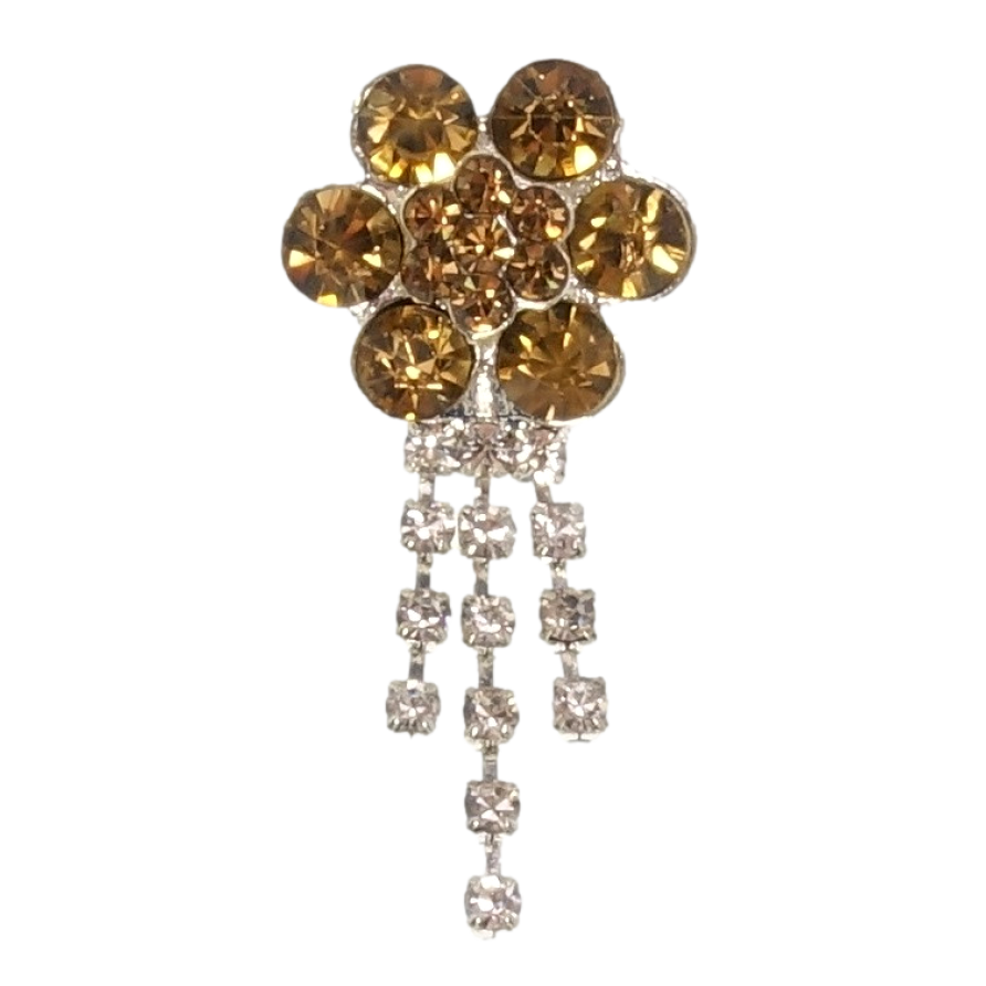 Брошь Цветок с коричневыми стразами с подвесками фото №1