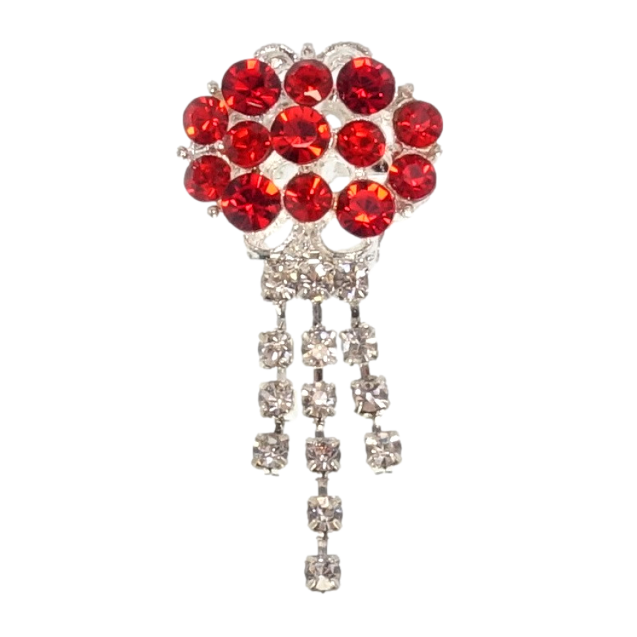 Брошка Овал з червоними стразами та підвісками фото №1