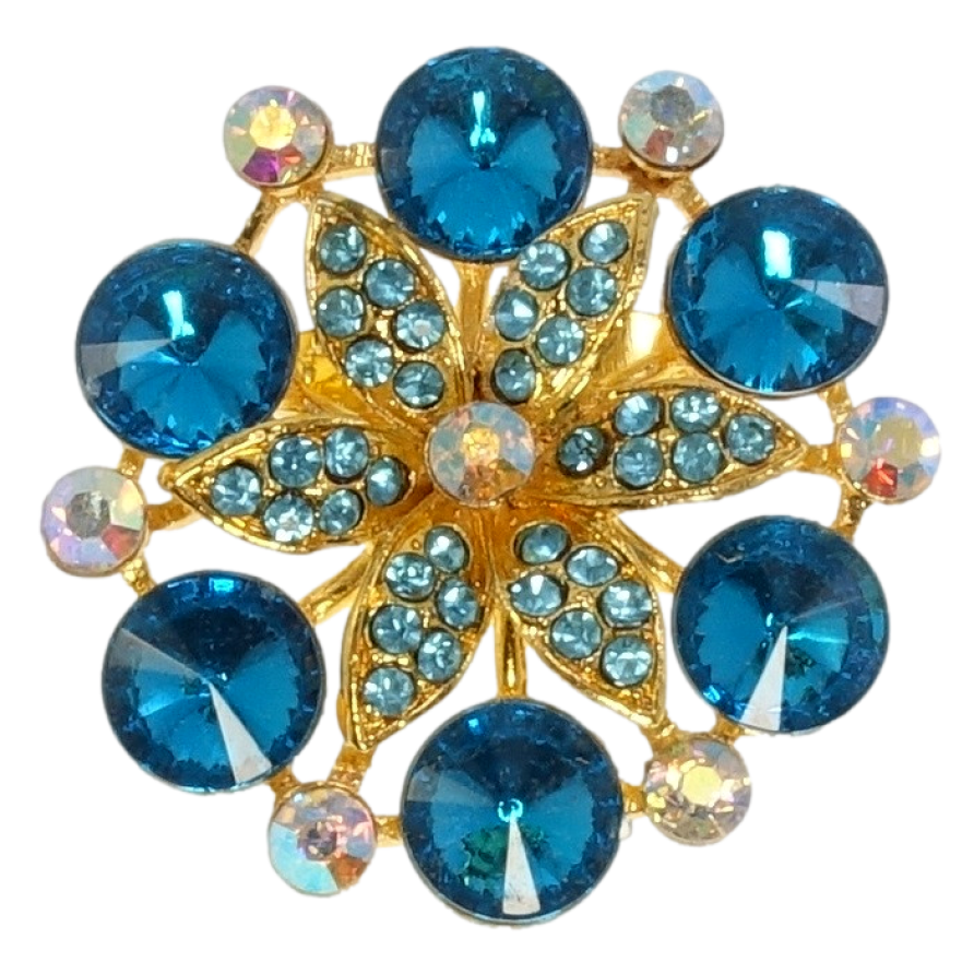Брошка Квітка з блакитними стразами фото №1