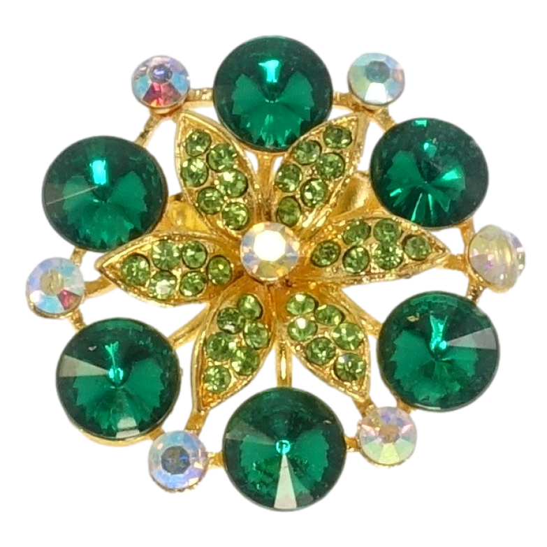 Брошь Цветок с зелеными стразами фото №1