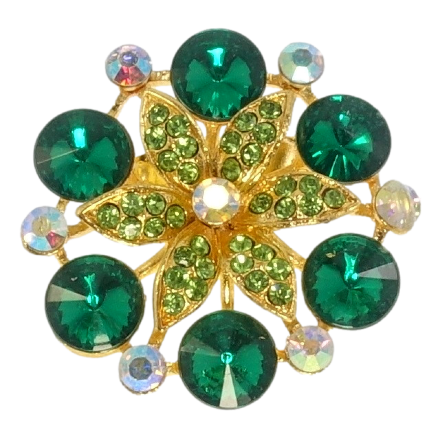 Брошка Квітка із зеленими стразами фото №1