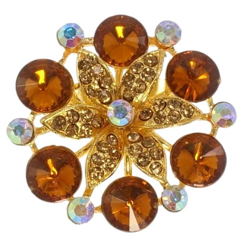 Брошка Квітка з коричневими стразами фото №15