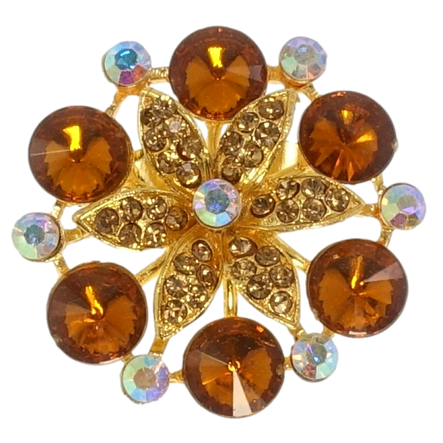 Брошь Цветок с коричневыми стразами фото №1