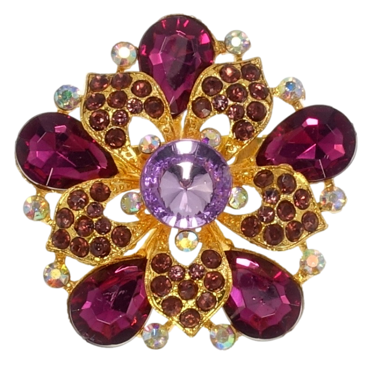 Брошка Квітка з бордовими стразами фото №12
