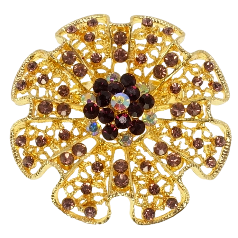 Брошка Ажурна квітка з бордовими стразами фото №1 Брошка Ажурна квітка з бордовими стразами фото №1