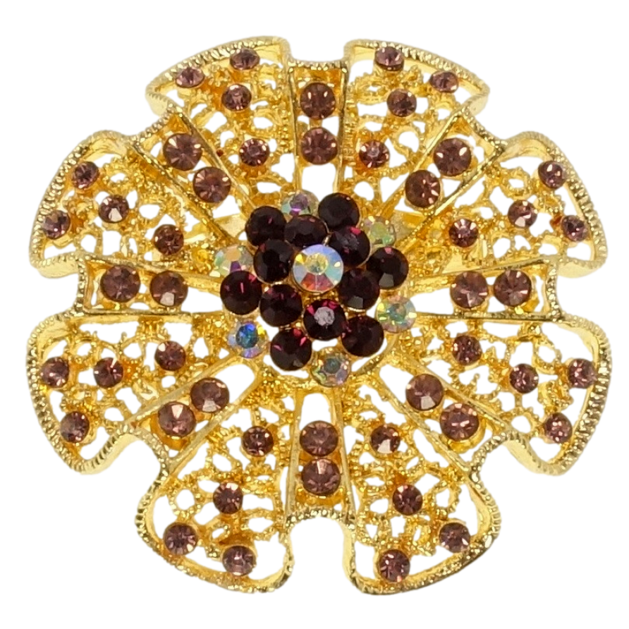 Брошь Ажурный цветок с бордовыми стразами фото №1 Брошь Ажурный цветок с бордовыми стразами фото №1