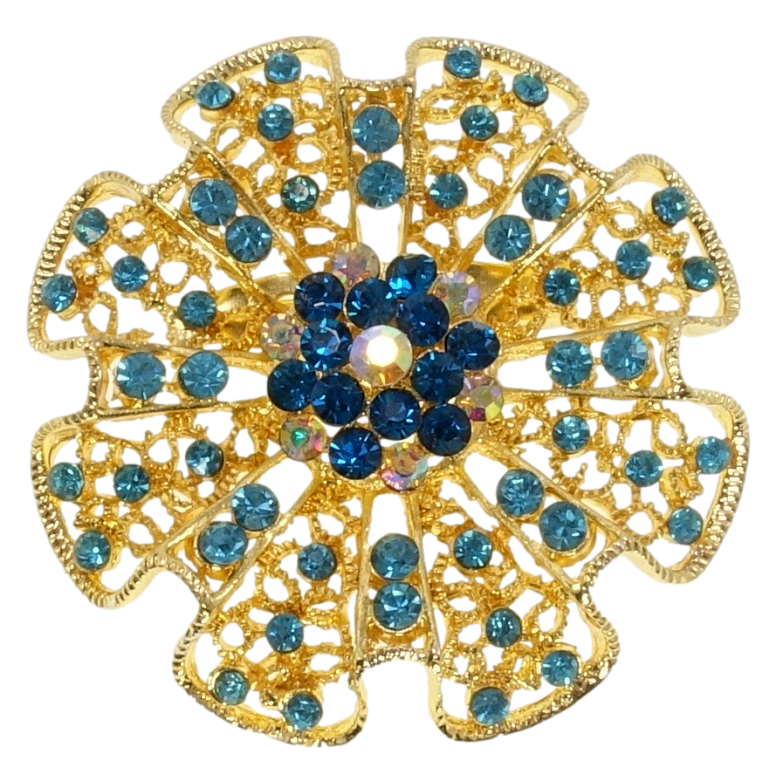 Брошка Ажурна квітка з бірюзовими стразами фото №2 Брошка Ажурна квітка з бірюзовими стразами фото №2