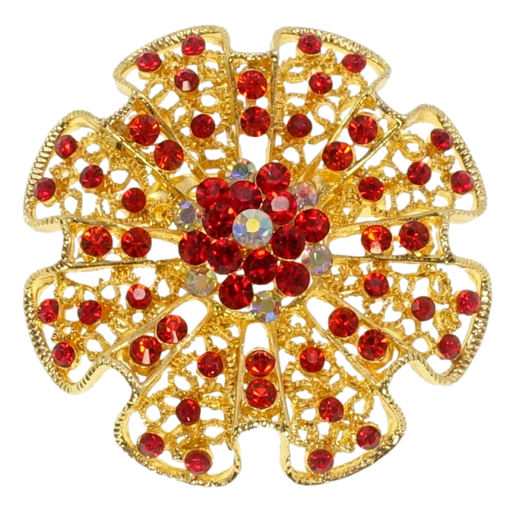 Брошка Ажурна квітка з червоними стразами фото №11 Брошка Ажурна квітка з червоними стразами фото №11