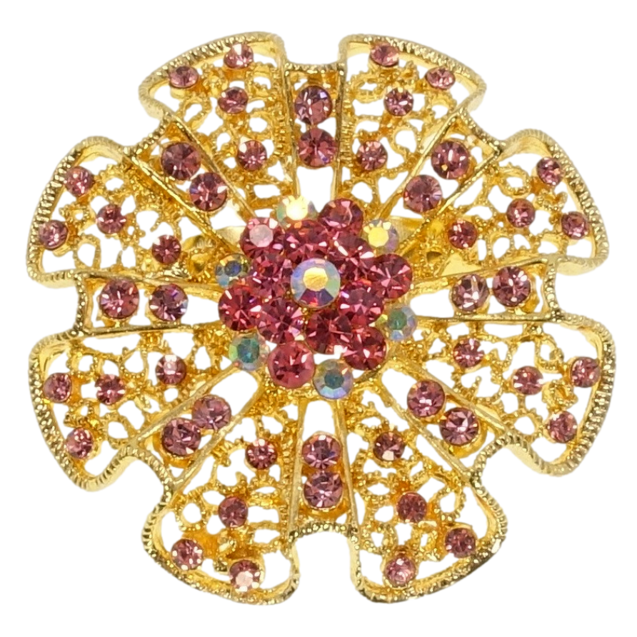 Брошка Ажурна квітка з рожевими стразами фото №1