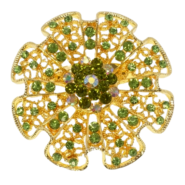 Брошка Ажурна квітка із зеленими стразами фото №23 Брошка Ажурна квітка із зеленими стразами фото №23