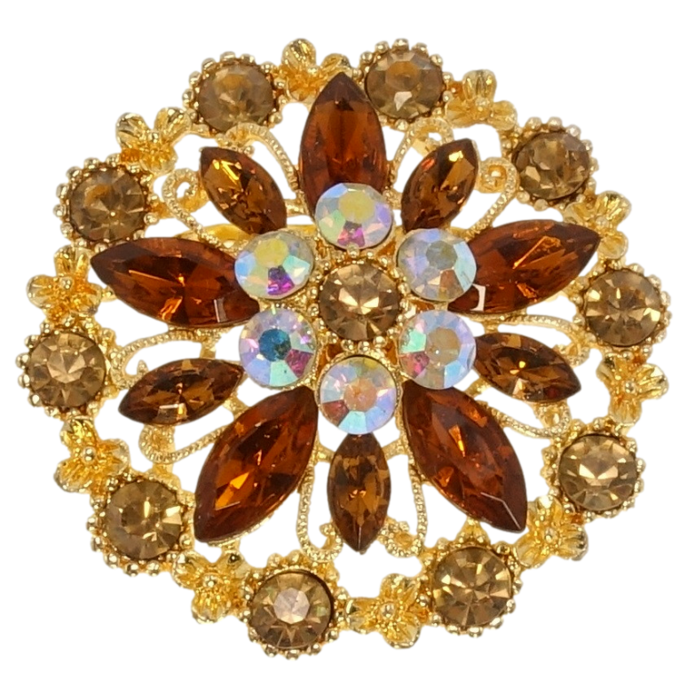 Брошь Сказочный цветок с коричневыми стразами фото №3