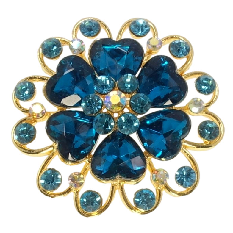 Брошь Цветок с бирюзовыми стразами фото №1 Брошь Цветок с бирюзовыми стразами фото №1