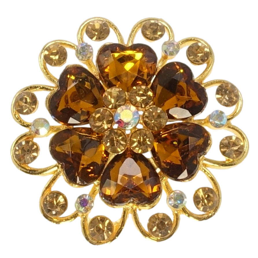 Брошь Цветок с коричневыми стразами фото №1
