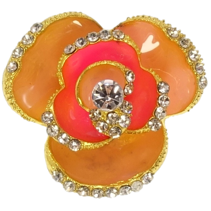 Брошка Квітка з профарбуванням помаранчевою емаллю та стразами фото №18 Брошка Квітка з профарбуванням помаранчевою емаллю та стразами фото №18