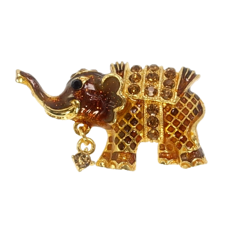 Брошь Слон с прокраской коричневой эмалью и коричневыми стразами фото №15