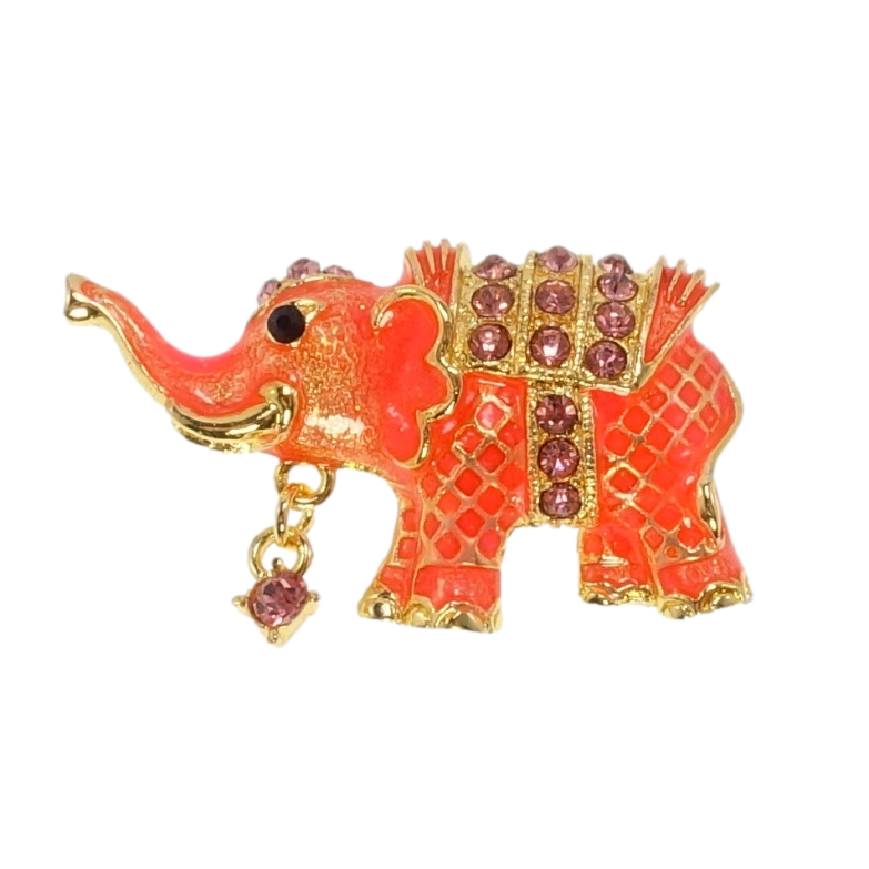 Брошка Слон із профарбуванням помаранчевою емаллю та рожевими стразами фото №1 Брошка Слон із профарбуванням помаранчевою емаллю та рожевими стразами фото №1