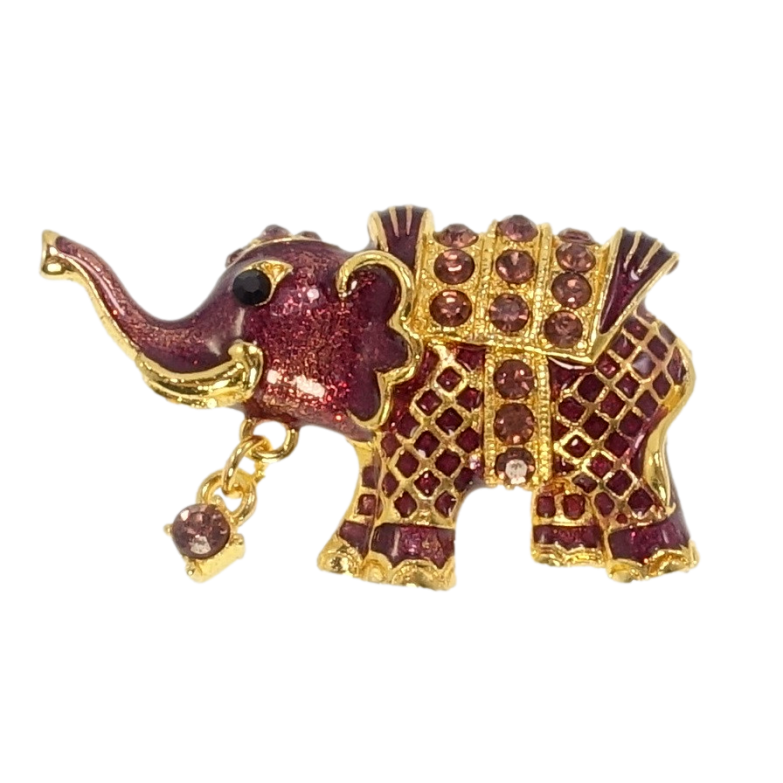 Брошь Слон с прокраской сиреневой эмалью и стразами фото №1
