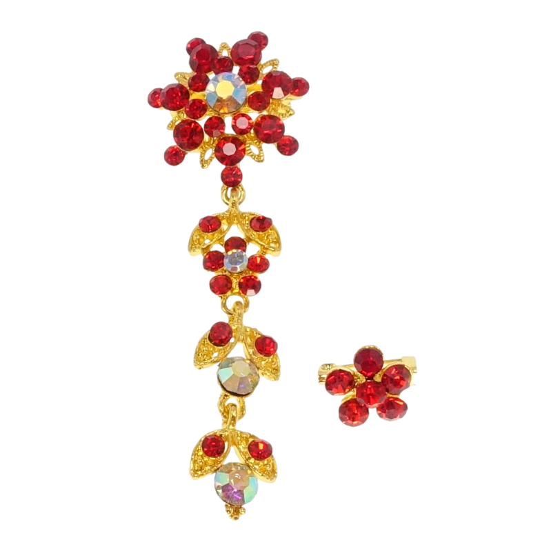 Набор из 2 брошек Снежинка с цветочной подвеской из красных страз фото №11