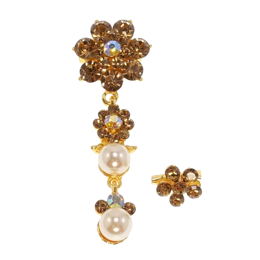 Набір з 2 брошок Коричневі кристальні квіточки з підвіскою фото №1