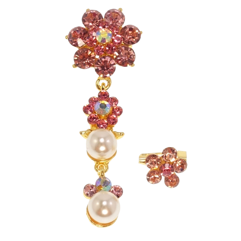 Набор из 2 брошек Розовые кристальные цветочки с подвеской фото №1