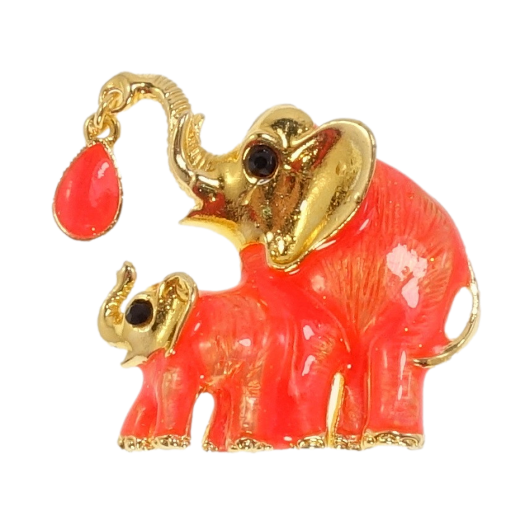 Брошка Два слони з профарбуванням помаранчевою емаллю та кристалом фото №10