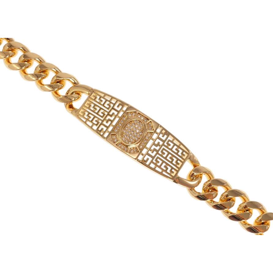Браслет Xuping Позолота 18K Панцирное плетение с вставкой с греческим орнаментом длина 19,5см х 11-16мм фото №1