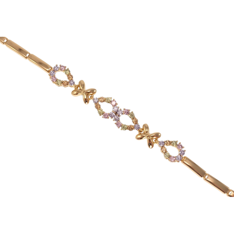 Браслет Xuping Позолота 18K Квіточки та крапельки з кольоровим цирконієм довжина 19.5см х 3-7мм фото №4