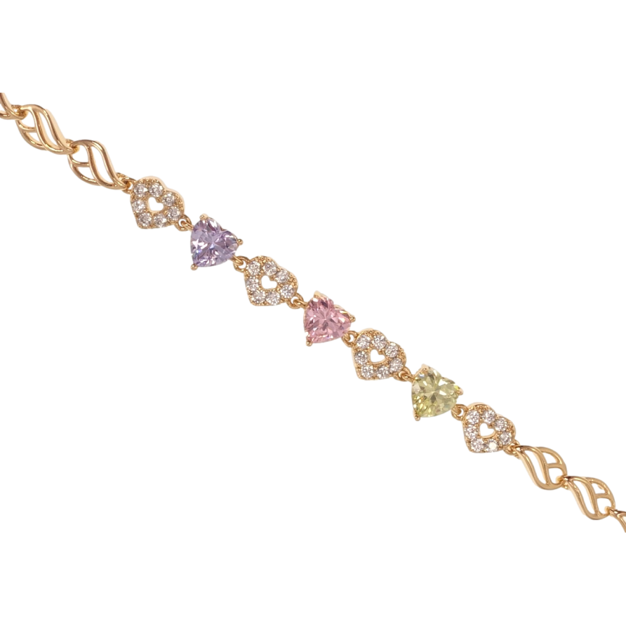 Браслет Xuping Позолота 18K Кристальні кольорові серця довжина з дод. замком 17,19см х 5-6мм фото №1