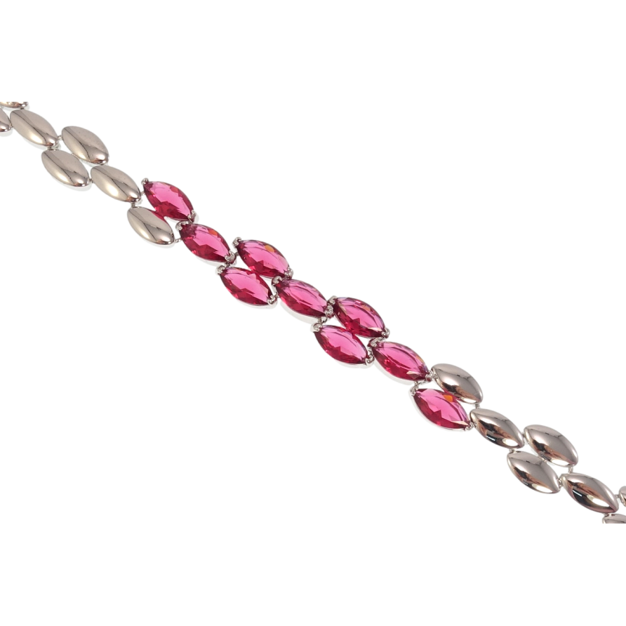 Браслет Xuping Родий Овальные звенья с розовыми кристаллами длина 19см х 5-10мм фото №1