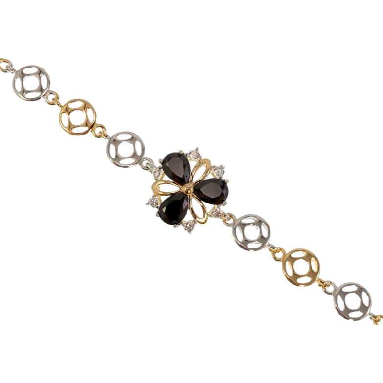 Браслет Xuping Позолота + Родий Черный кристальный трилистник длина с доп. замком 17.5,20см х 8-15мм фото №1