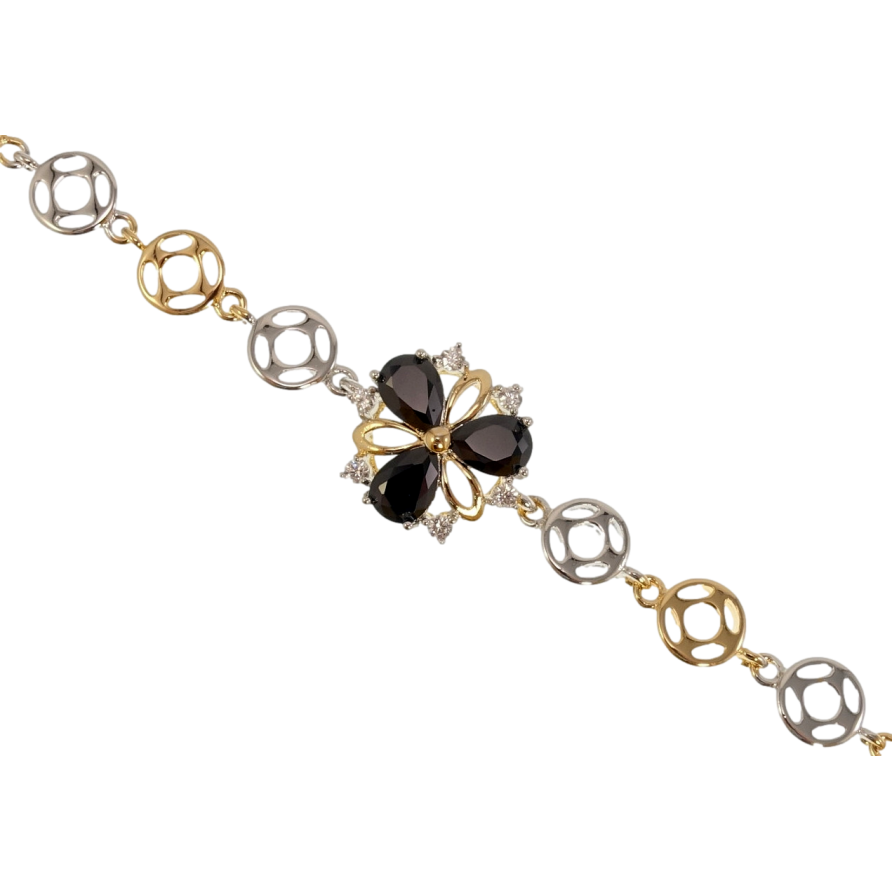 Браслет Xuping Позолота + Родий Черный кристальный трилистник длина с доп. замком 17.5,20см х 8-15мм фото №1
