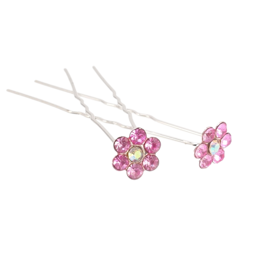 Шпилька для волосся Рожева квіточка зі страз ø 11мм (ціна за одну штуку) фото №1