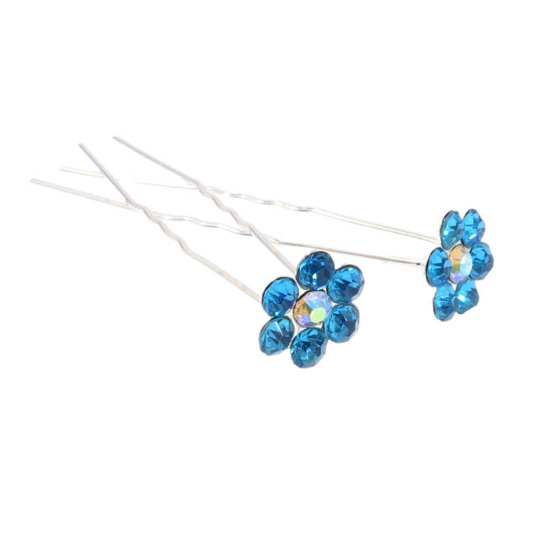 Шпилька для волосся Бірюзова квіточка зі страз ø 14мм (ціна за одну штуку) фото №1