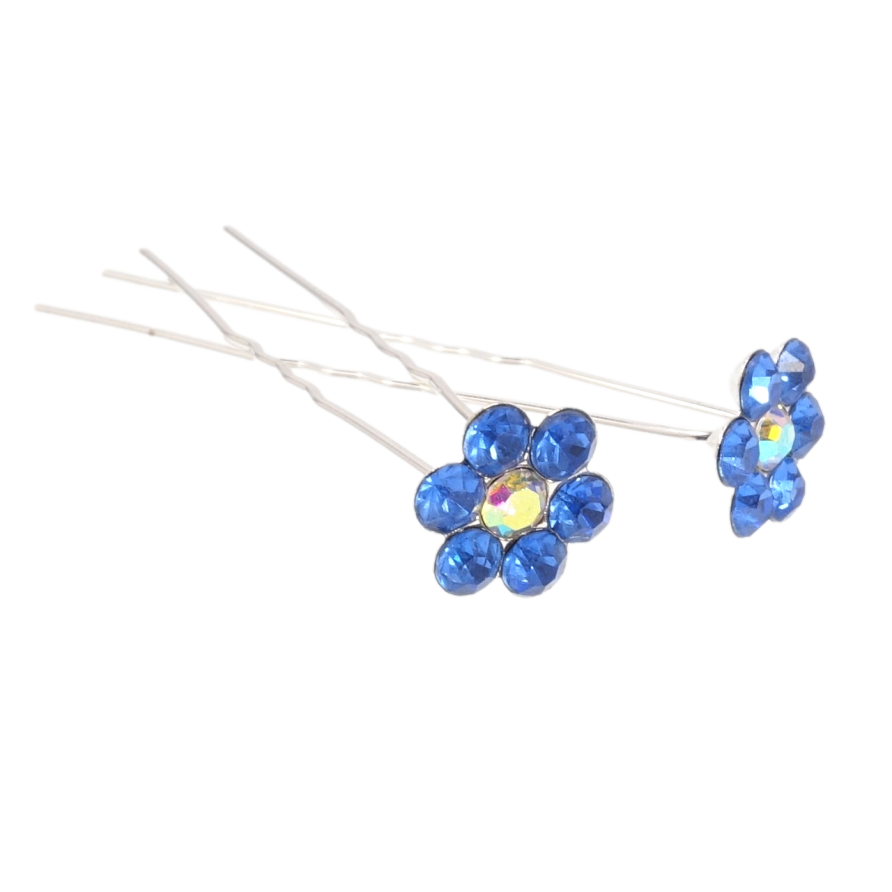 Шпилька для волосся Синя квіточка зі страз ø 14мм (ціна за одну штуку) фото №1