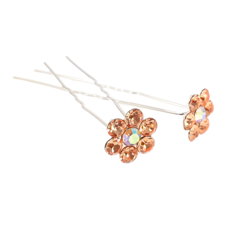 Шпилька для волосся Персикова квіточка зі страз ø 14мм (ціна за одну штуку) фото №1