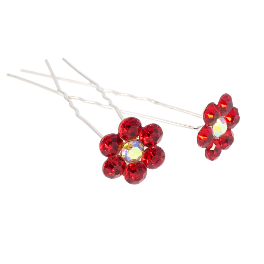 Шпилька для волос Красный цветочек из страз ø 14мм (цена за одну штуку) фото №1