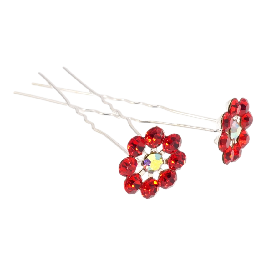 Шпилька для волосся Червона квіточка зі страз ø 16мм (ціна за одну штуку) фото №1