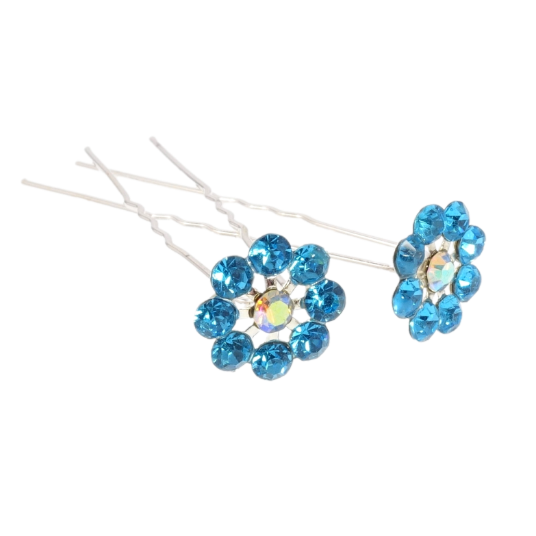 Шпилька для волос Бирюзовый цветочек из страз ø 16мм (цена за одну штуку) фото №1