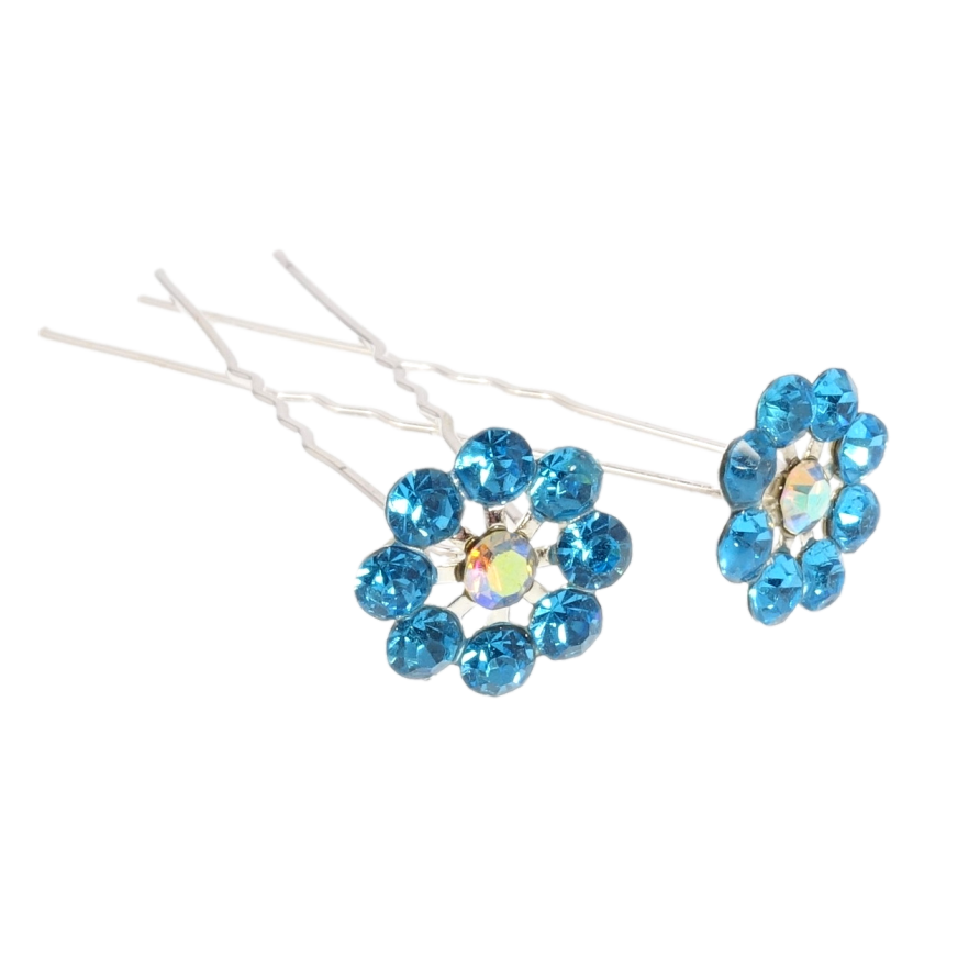 Шпилька для волосся Бірюзова квіточка зі страз ø 16мм (ціна за одну штуку) фото №1
